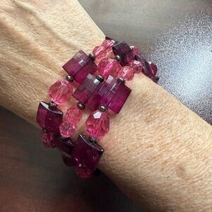 Elegant Pink Beaded Bracelets x3